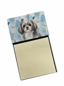 Grey and White Tibetan Spaniel Coworker Watercolor Sticky Note Holder Refillable Dispenser Desk Accessory 3x3 Pad Gift