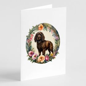 Boykin Spaniel and Flowers Greeting Cards Pack of 8 Blank Cards with Envelopes Whimsical A7 Size 5x7 Blank Note Cards
