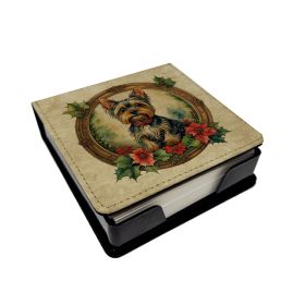 Yorkie Christmas Flowers PU Leather Note Paper Holder with Artist-Designed Cover, Desk Accessory, Office Gift