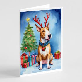 Bull Terrier Christmas Reindeer Greeting Cards Pack of 8 Blank Cards with Envelopes Whimsical A7 Size 5x7 Blank Note Cards
