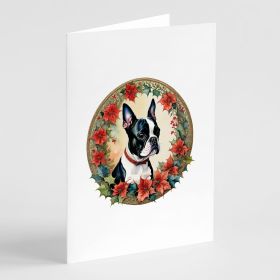 Boston Terrier Christmas Flowers Greeting Cards Pack of 8 Blank Cards with Envelopes Whimsical A7 Size 5x7 Blank Note Cards